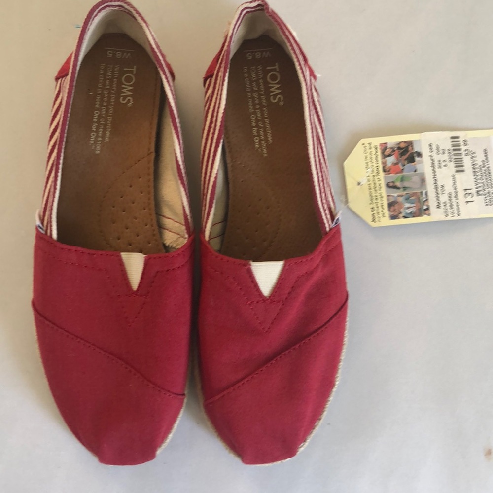 Toms Red and White Stripped Rope Classic flats